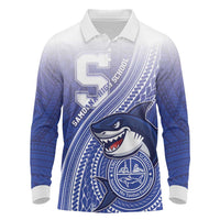 Personalized Samoana High School Long Sleeve Polo Shirt Polynesian Tribal Shark LT05 Blue - Polynesian Pride
