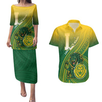 Personalized Leone High School Couples Matching Puletasi and Hawaiian Shirt Leone Lion