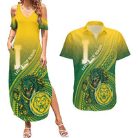 Personalized Leone High School Couples Matching Summer Maxi Dress and Hawaiian Shirt Leone Lion LT05 Green - Polynesian Pride