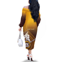 Personalized Tafuna High School Family Matching Off The Shoulder Long Sleeve Dress and Hawaiian Shirt Polynesian Warrior