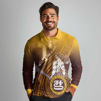 Personalized Tafuna High School Long Sleeve Polo Shirt Polynesian Warrior LT05 - Polynesian Pride