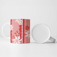 Hawaii Kakau Tribal Ceramic Mug With Red Tiare