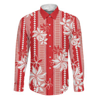 Hawaii Kakau Tribal Family Matching Long Sleeve Bodycon Dress and Hawaiian Shirt With Red Tiare