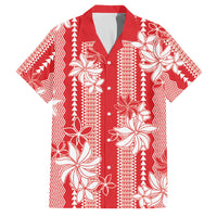 Hawaii Kakau Tribal Family Matching Mermaid Dress and Hawaiian Shirt With Red Tiare