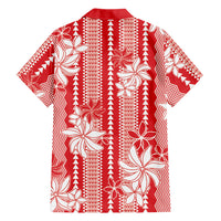 Hawaii Kakau Tribal Family Matching Mermaid Dress and Hawaiian Shirt With Red Tiare