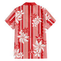 Hawaii Kakau Tribal Family Matching Off Shoulder Short Dress and Hawaiian Shirt With Red Tiare