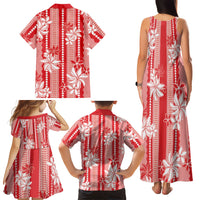 Hawaii Kakau Tribal Family Matching Tank Maxi Dress and Hawaiian Shirt With Red Tiare