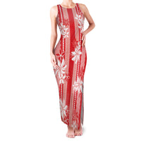 Hawaii Kakau Tribal Family Matching Tank Maxi Dress and Hawaiian Shirt With Red Tiare