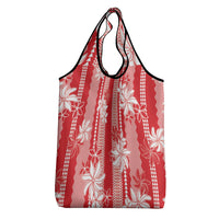 Hawaii Kakau Tribal Grocery Bag With Red Tiare