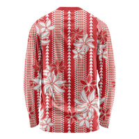 Hawaii Kakau Tribal Long Sleeve Shirt With Red Tiare