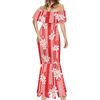Hawaii Kakau Tribal Mermaid Dress With Red Tiare