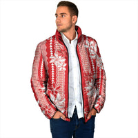 Hawaii Kakau Tribal Padded Jacket With Red Tiare