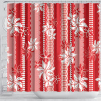 Hawaii Kakau Tribal Shower Curtain With Red Tiare