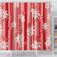 Hawaii Kakau Tribal Shower Curtain With Red Tiare