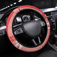 Hawaii Kakau Tribal Steering Wheel Cover With Red Tiare