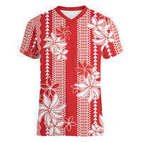 Hawaii Kakau Tribal Women V-Neck T-Shirt With Red Tiare