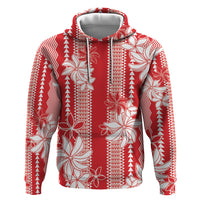 Hawaii Kakau Tribal Zip Hoodie With Red Tiare