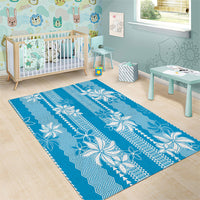 Hawaii Kakau Tribal Area Rug With Blue Tiare