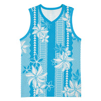 Hawaii Kakau Tribal Basketball Jersey With Blue Tiare