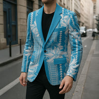 Hawaii Kakau Tribal Blazer With Blue Tiare