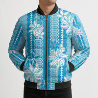 Hawaii Kakau Tribal Bomber Puffer Jacket With Blue Tiare