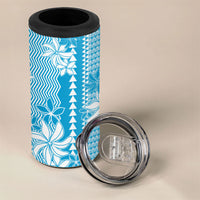 Hawaii Kakau Tribal 4 in 1 Can Cooler Tumbler With Blue Tiare