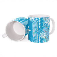 Hawaii Kakau Tribal Ceramic Mug With Blue Tiare