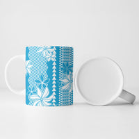 Hawaii Kakau Tribal Ceramic Mug With Blue Tiare