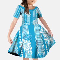 Hawaii Kakau Tribal Family Matching Off Shoulder Maxi Dress and Hawaiian Shirt With Blue Tiare
