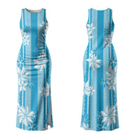 Hawaii Kakau Tribal Family Matching Tank Maxi Dress and Hawaiian Shirt With Blue Tiare LT05 Mom's Dress Blue - Polynesian Pride