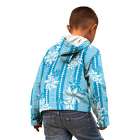Hawaii Kakau Tribal Kid Hoodie With Blue Tiare