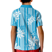 Hawaii Kakau Tribal Kid Polo Shirt With Blue Tiare
