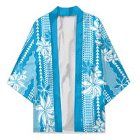 Hawaii Kakau Tribal Kimono With Blue Tiare
