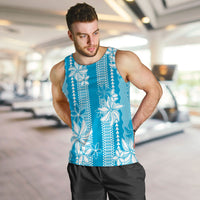 Hawaii Kakau Tribal Men Tank Top With Blue Tiare