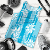 Hawaii Kakau Tribal Men Tank Top With Blue Tiare