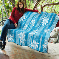 Hawaii Kakau Tribal Quilt With Blue Tiare