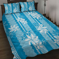Hawaii Kakau Tribal Quilt Bed Set With Blue Tiare
