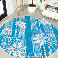 Hawaii Kakau Tribal Round Carpet With Blue Tiare
