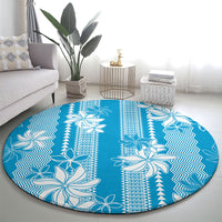 Hawaii Kakau Tribal Round Carpet With Blue Tiare