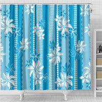 Hawaii Kakau Tribal Shower Curtain With Blue Tiare