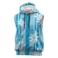 Hawaii Kakau Tribal Sleeveless Hoodie With Blue Tiare