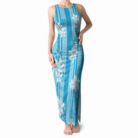 Hawaii Kakau Tribal Tank Maxi Dress With Blue Tiare LT05 Women Blue - Polynesian Pride