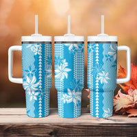 Hawaii Kakau Tribal Tumbler With Handle With Blue Tiare