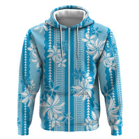 Hawaii Kakau Tribal Zip Hoodie With Blue Tiare LT05 Zip Hoodie Blue - Polynesian Pride