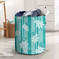 Hawaii Kakau Tribal Laundry Basket With Teal Tiare