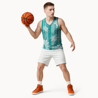Hawaii Kakau Tribal Basketball Jersey With Teal Tiare