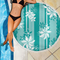 Hawaii Kakau Tribal Beach Blanket With Teal Tiare