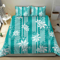 Hawaii Kakau Tribal Bedding Set With Teal Tiare