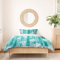 Hawaii Kakau Tribal Bedding Set With Teal Tiare