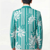 Hawaii Kakau Tribal Blazer With Teal Tiare